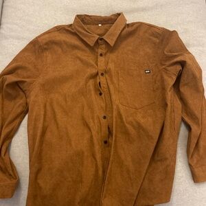 SHEIN Brown Casual Corduroy Button Down Shirt